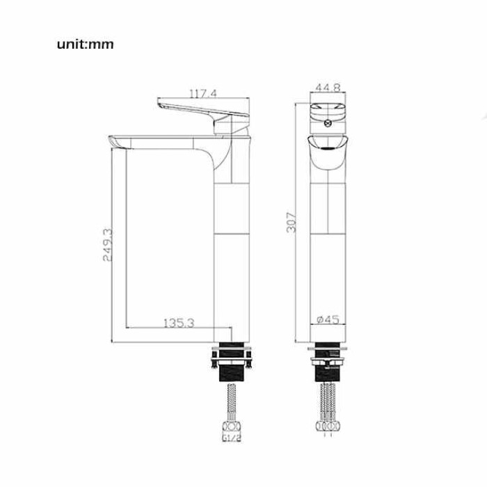 Rose Gold Brass Bathroom Sink Mixer Faucet Tall, Single Handle Basin Taps with Cold and Hot Hose