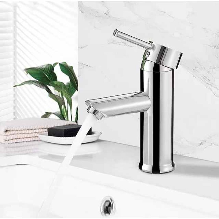Bathroom Sink Faucet - Black/Chrome Single Handle One Hole Basin Sink Mixer Tap Lavatory Faucet Modern Luxury