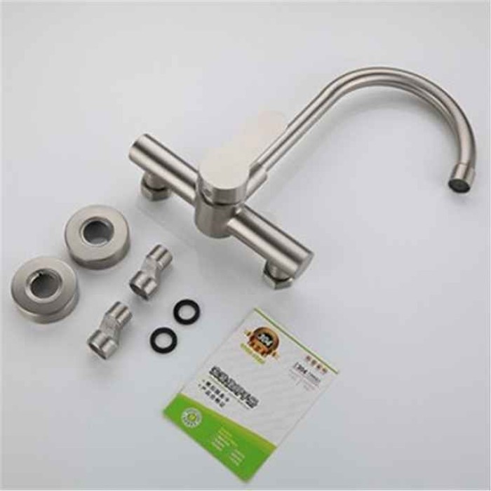 Kitchen Faucet,Stainless Steel Rotatable Wall Mounted Single Handle Two Holes Kitchen Taps with Hot and Cold Switch