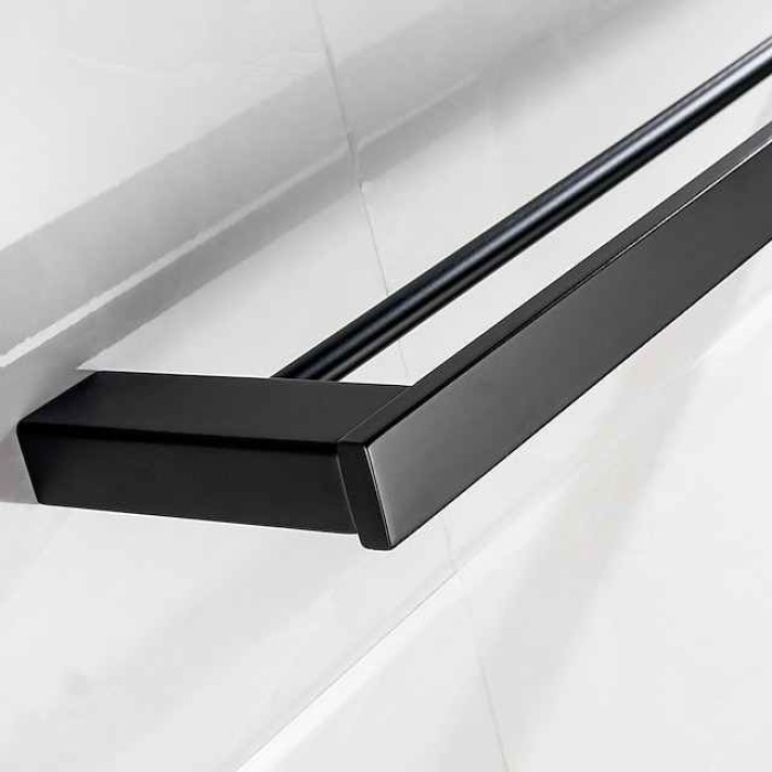 Multifunction Bathroom Accessory 1pc Include Towel Bar/Robe Hook/Towel Rack/Toothbrush Holder/Soap Dishes and Bath Shelf Stainless Steel Wall Mounted Matte Black