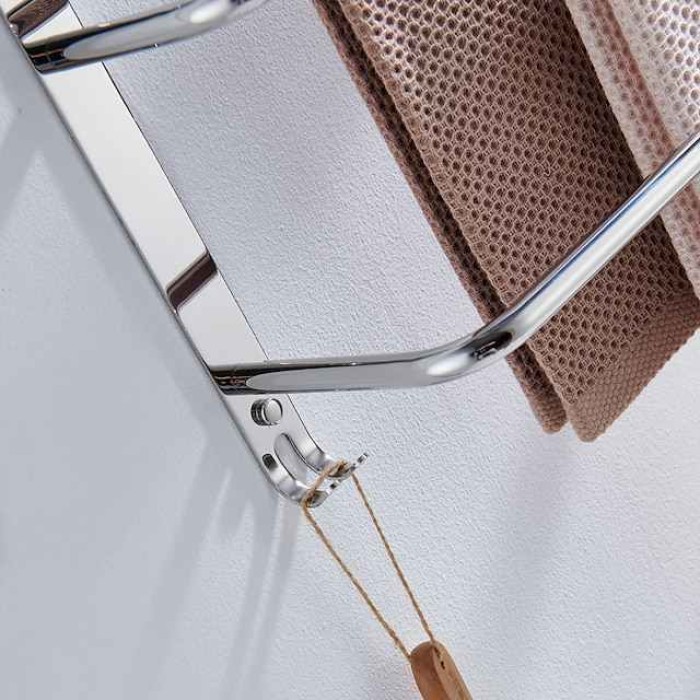 Bathroom Three-layer Shelf with Hooks Stainless Steel Multi-function Towel Rack Polished Silver and Brushed 1pc