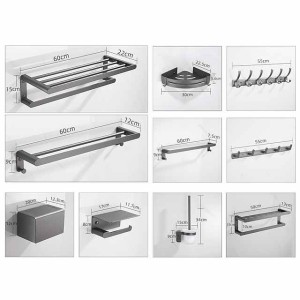 Bathroom Accessory Set,Bathroom Hardware Space Aluminium Wall Mounted Gun GreyTowel Rack /Corner Shelf/Robe Hook/Toilet Paper Holder/Towel Bar/Toilet Brush Holder
