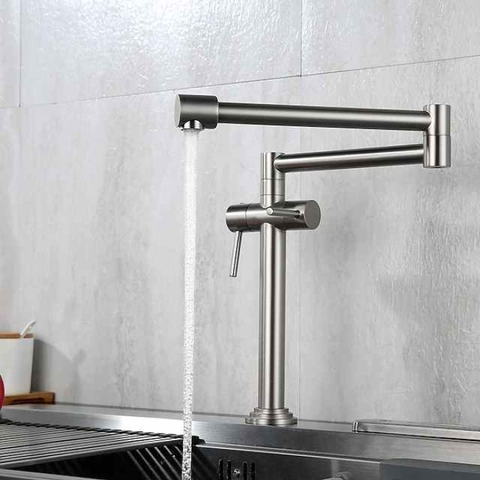 Foldable Kitchen Sink Mixer Faucet Deck Mounted, 360 Swivel Folding Single Handle Kitchen Vessel Taps