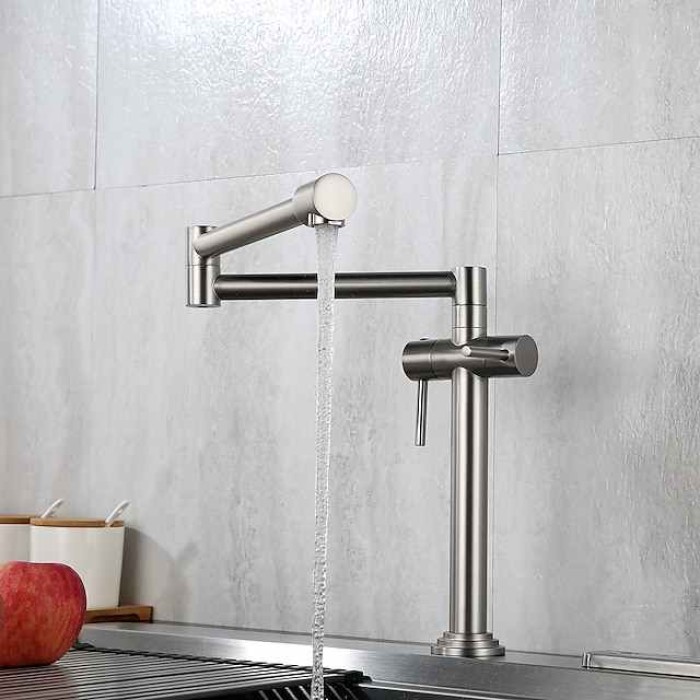 Foldable Kitchen Sink Mixer Faucet Deck Mounted, 360 Swivel Folding Single Handle Kitchen Vessel Taps