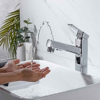 Bathroom Sink Faucet - Pull out / Pullout Spray Electroplated Centerset Single Handle One HoleBath Taps