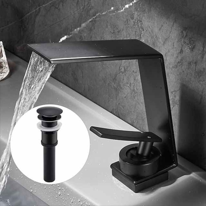 Bathroom Sink Faucet,Waterfall Brass Single Handle One Holes Bath Tap with Hot and Cold Switch