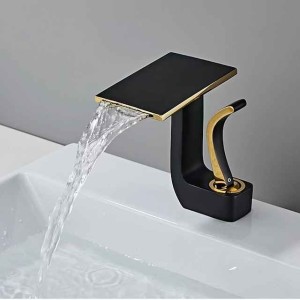 Waterfall Basin Sink Mixer Faucet, Brass Bathroom Taps Single Handle One Hole with Hot and Cold Hose Vessel Water Tap Deck Mounted