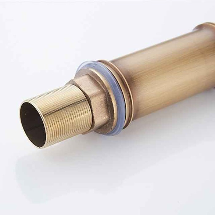Vintage Bathroom Sink Mixer Faucet Bamboo Shape, Retro Style Monobloc Washroom Basin Taps, Antique Brass Single Handle One Hole Deck Mounted with Hot and Cold Water Hose