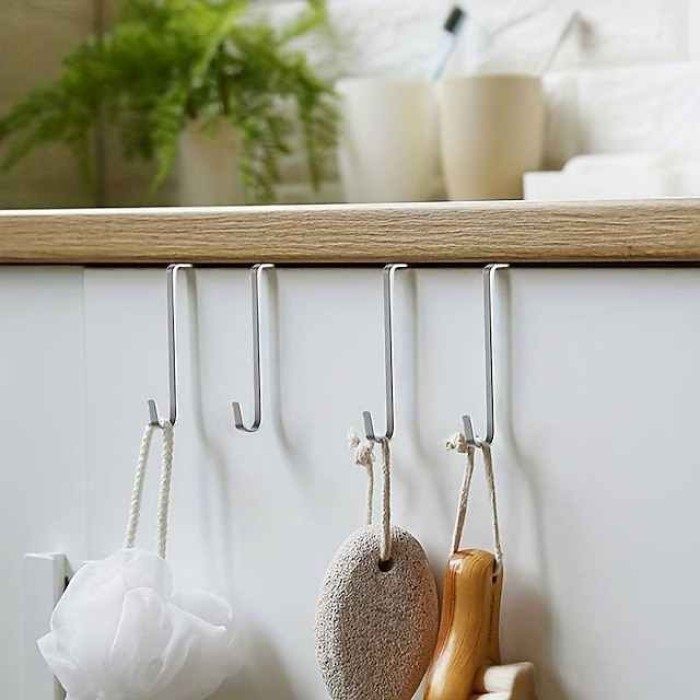 8pcs Over The Door Hooks Heavy Duty Stainless Steel Hanger Organizer For Living Room Bathroom Bedroom Kitchen Hanging Clothes Towels Hats Coats Bags