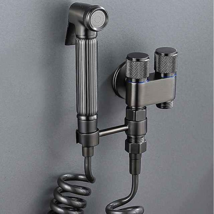 Bathroom Handheld Shower Bidet Shattaf Sprayer Wall Mount, Toilet Hand Held Bidet Shower Spray Wall Mounted Diaper Bathing Pets Feminine Hygiene Cleaning