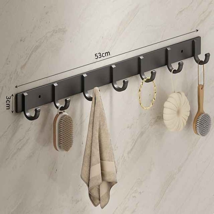 Black Space Aluminum Clothes Hook Towel Hook Bathroom Kitchen Row Hook Clothes Hook Hat Hook No Punching