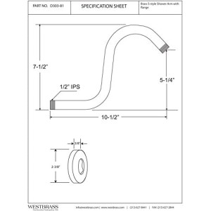 S-Shaped Shower Arm and Flange, Polished Brass, D303-81-01