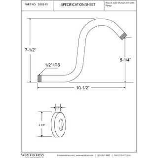S-Shaped Shower Arm and Flange, Polished Brass, D303-81-01