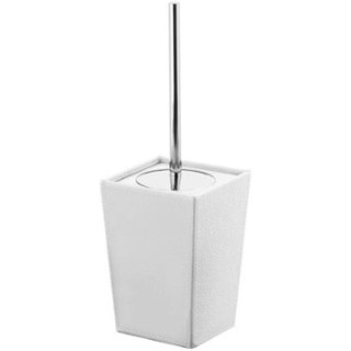 Square Faux Leather and Ceramic Toilet Brush Holder, White