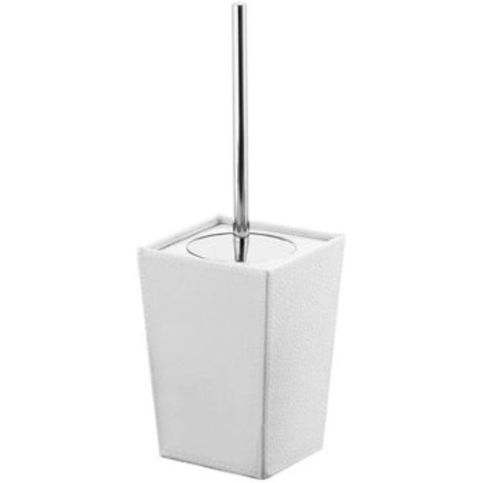 Square Faux Leather and Ceramic Toilet Brush Holder, White