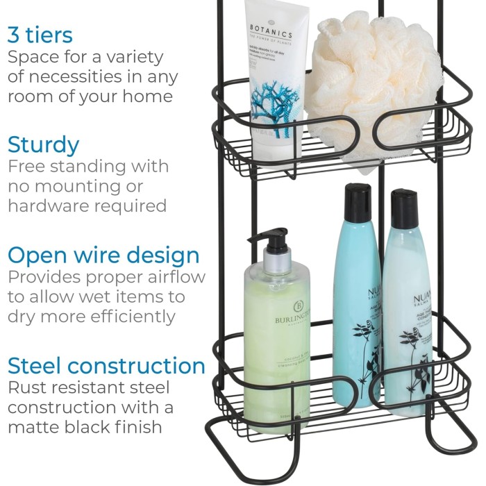 Steel Bathroom Caddy Organizer with Three Wire Basket Shelves