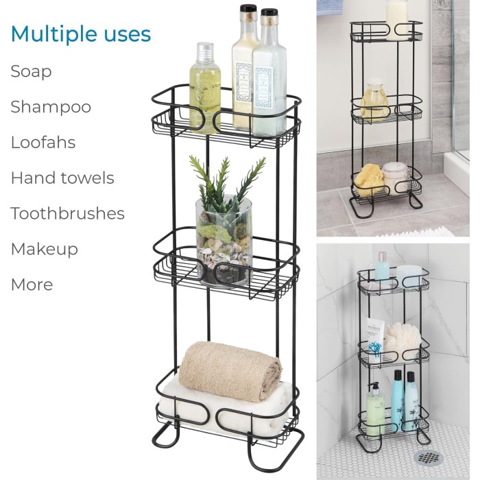 Steel Bathroom Caddy Organizer with Three Wire Basket Shelves