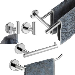Bathroom Hardware Towel Bar Set, 5-Piece Bath Accessories Set Polished Chrome Wall Mount Includes 24 in Towel Bar