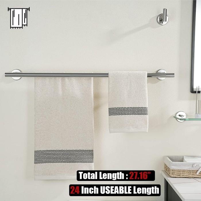 Bathroom Hardware Towel Bar Set, 5-Piece Bath Accessories Set Polished Chrome Wall Mount Includes 24 in Towel Bar