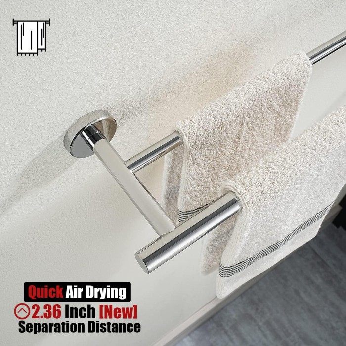 Bathroom Hardware Towel Bar Set, 5-Piece Bath Accessories Set Polished Chrome Wall Mount Includes 24 in Towel Bar