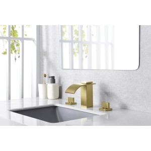 Gold Waterfall Bathroom Faucet 3 Hole 8 Inch Widespread Bathroom Sink Faucet