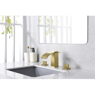 Gold Waterfall Bathroom Faucet 3 Hole 8 Inch Widespread Bathroom Sink Faucet