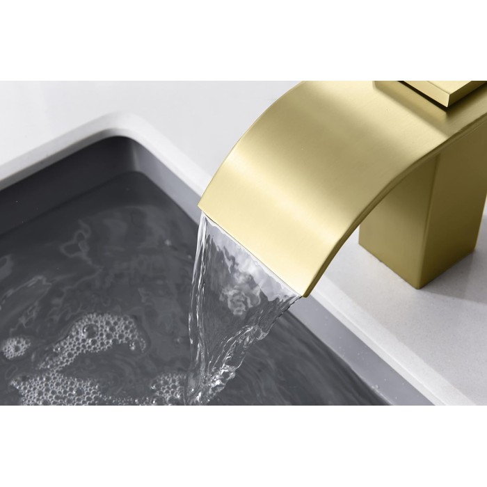 Gold Waterfall Bathroom Faucet 3 Hole 8 Inch Widespread Bathroom Sink Faucet