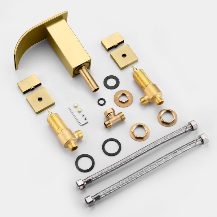 Gold Waterfall Bathroom Faucet 3 Hole 8 Inch Widespread Bathroom Sink Faucet