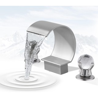 Bathroom Faucet for Sink 3 Hole, Waterfall Sink Faucet Two Handle Brass Basin Mixer Tap Widespread 8-Inch Vanity Waterfall Faucet