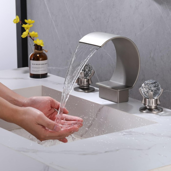 Bathroom Faucet for Sink 3 Hole, Waterfall Sink Faucet Two Handle Brass Basin Mixer Tap Widespread 8-Inch Vanity Waterfall Faucet