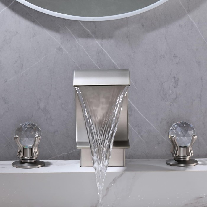 Bathroom Faucet for Sink 3 Hole, Waterfall Sink Faucet Two Handle Brass Basin Mixer Tap Widespread 8-Inch Vanity Waterfall Faucet