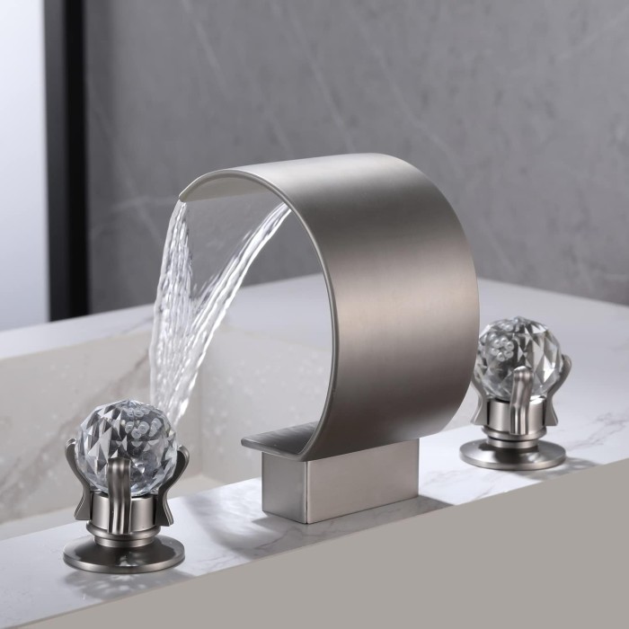 Bathroom Faucet for Sink 3 Hole, Waterfall Sink Faucet Two Handle Brass Basin Mixer Tap Widespread 8-Inch Vanity Waterfall Faucet