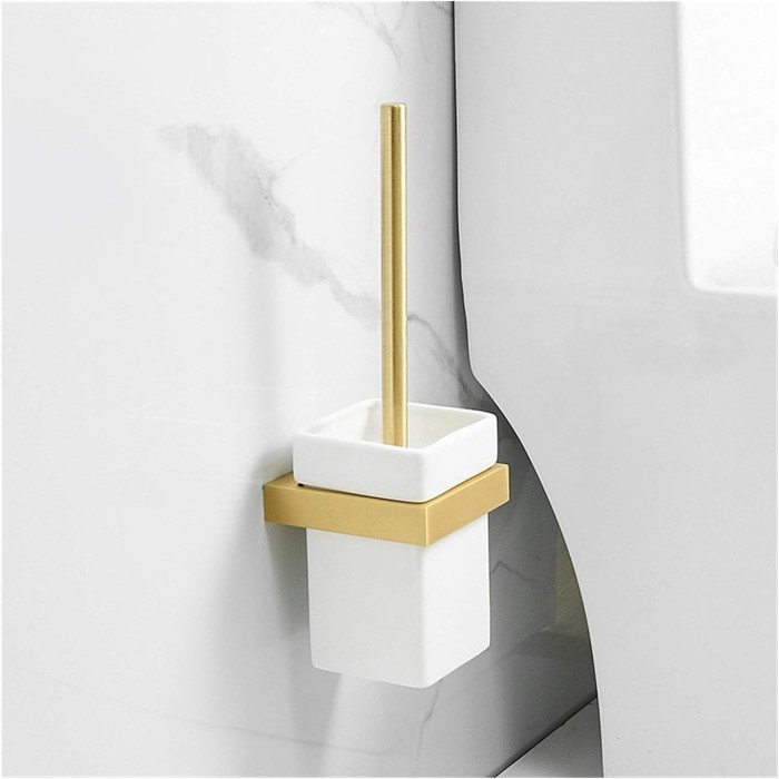 Bathroom Toilet Brush Holder Space Aluminum Brushed Gold Toilet Brush Rack Wall Mounted Storage Shelf Bathroom Accessories
