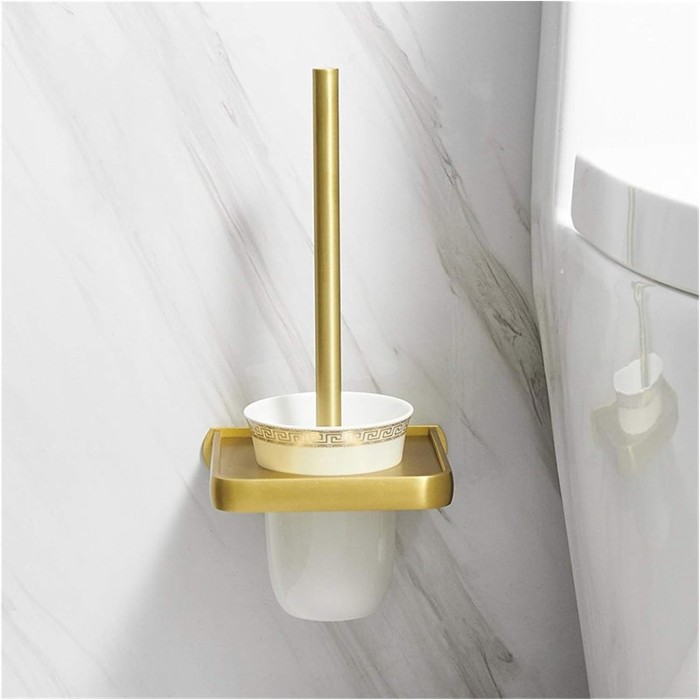 Bathroom Toilet Brush Holder Space Aluminum Brushed Gold Toilet Brush Rack Wall Mounted Storage Shelf Bathroom Accessories
