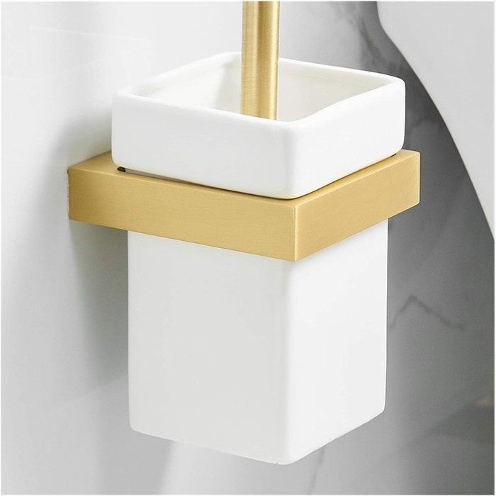 Bathroom Toilet Brush Holder Space Aluminum Brushed Gold Toilet Brush Rack Wall Mounted Storage Shelf Bathroom Accessories