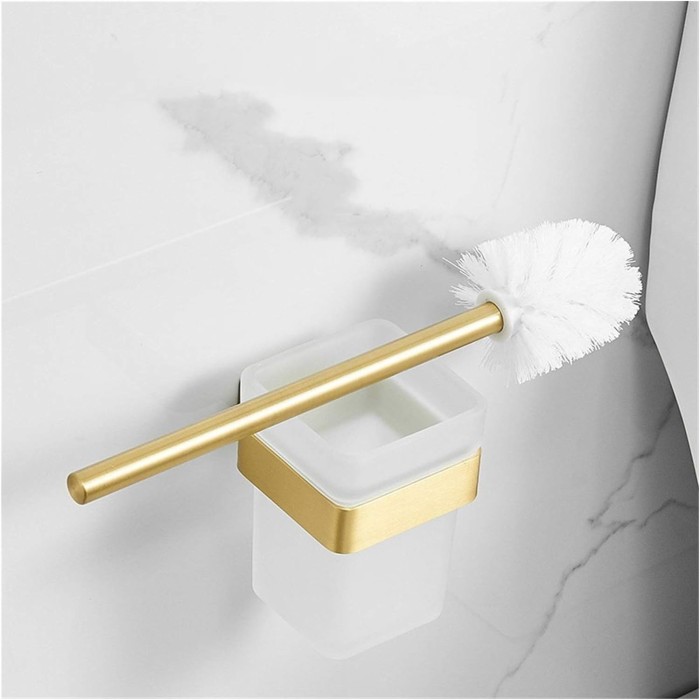 Bathroom Toilet Brush Holder Space Aluminum Brushed Gold Toilet Brush Rack Wall Mounted Storage Shelf Bathroom Accessories
