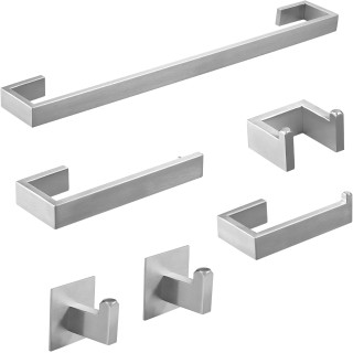 6 Piece Bathroom Hardware Accessories Set Stainless Steel Wall Mounted Brushed
