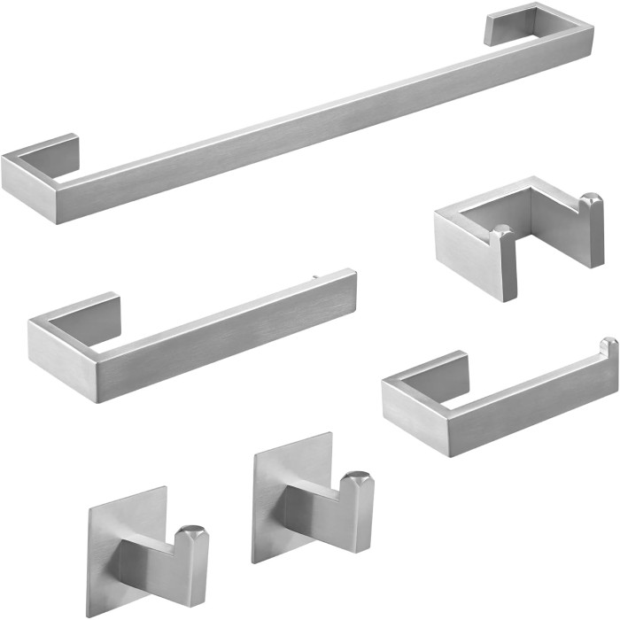 6 Piece Bathroom Hardware Accessories Set Stainless Steel Wall Mounted Brushed