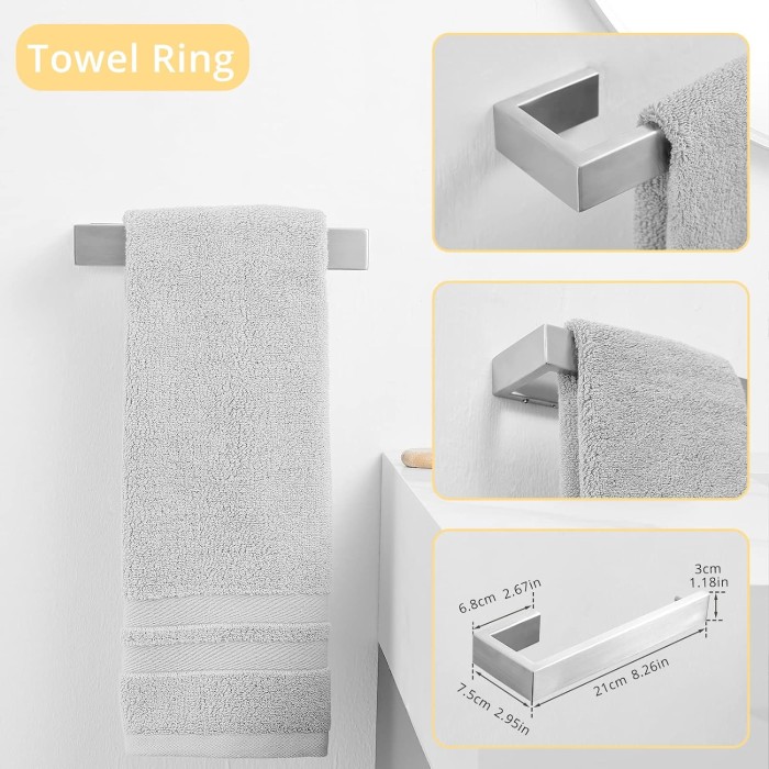 6 Piece Bathroom Hardware Accessories Set Stainless Steel Wall Mounted Brushed