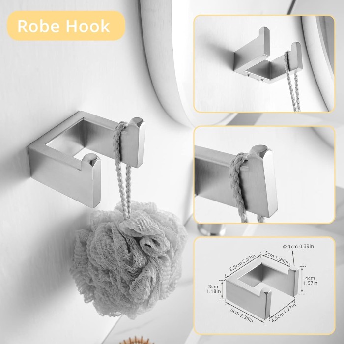 6 Piece Bathroom Hardware Accessories Set Stainless Steel Wall Mounted Brushed