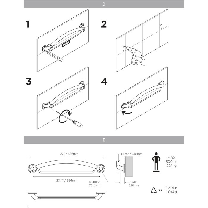 Plus Towel Bar 24 Inch, 2-in-1 Decorative Grab Bar ADA Compliant