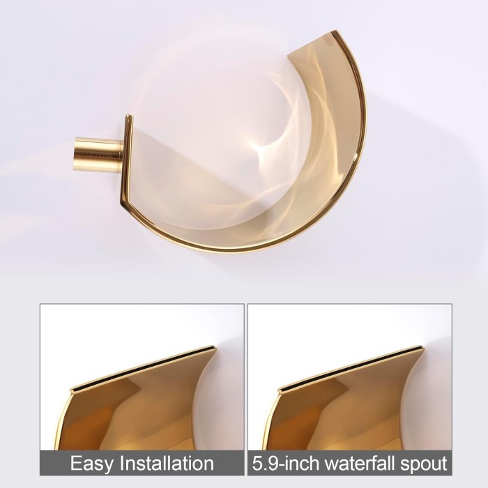 Bathroom Sink Faucet 3 Hole Widespread Waterfall Bathroom Faucets with Crystals Handles Basin Mixer Tap 8-Inch High Arc Vanity Faucet with Supply Hose, Gold Finished