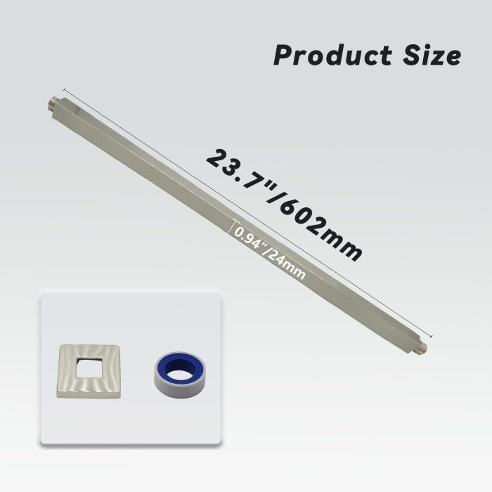 Shower Arm with Flange 24 Inches Ceiling Mount Square Straight Extender Extension Pipe Replacement