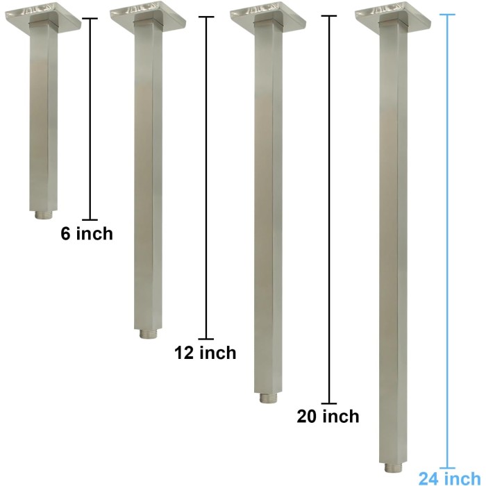 Shower Arm with Flange 24 Inches Ceiling Mount Square Straight Extender Extension Pipe Replacement