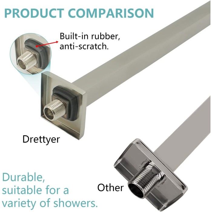 Shower Arm with Flange 24 Inches Ceiling Mount Square Straight Extender Extension Pipe Replacement