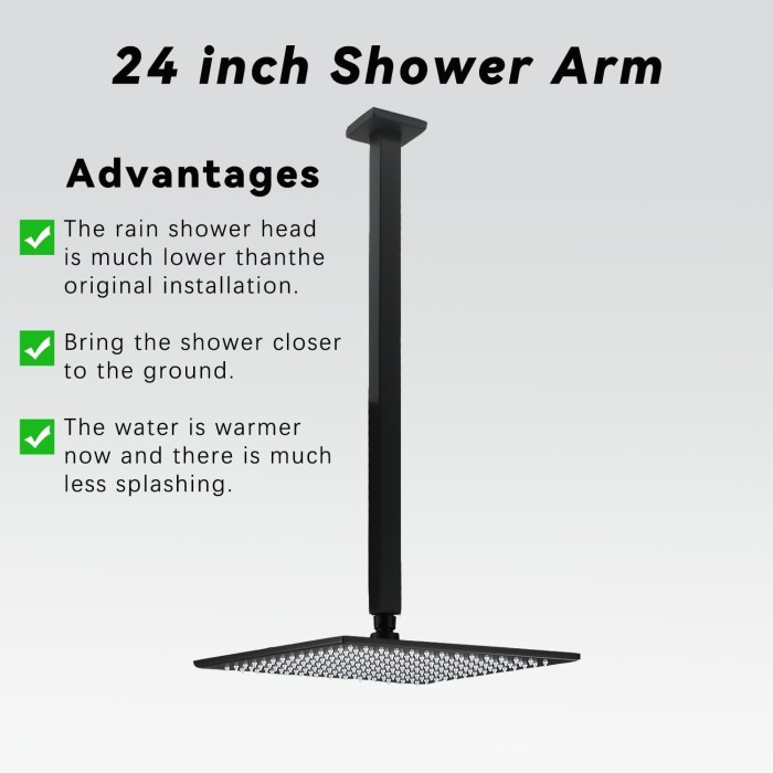Shower Arm with Flange 24 Inches Ceiling Mount Square Straight Extender Extension Pipe Replacement