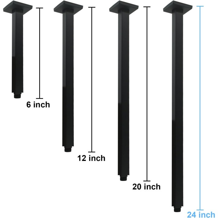 Shower Arm with Flange 24 Inches Ceiling Mount Square Straight Extender Extension Pipe Replacement