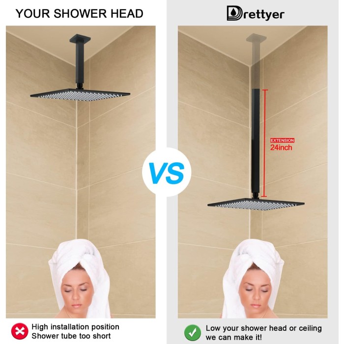 Shower Arm with Flange 24 Inches Ceiling Mount Square Straight Extender Extension Pipe Replacement