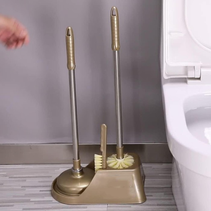 Toilet Brush Modern Slim Freestanding Toilet Brush and Plunger Combo Set Plastic Toilet Bowl Brush Cleaner Holder Kit