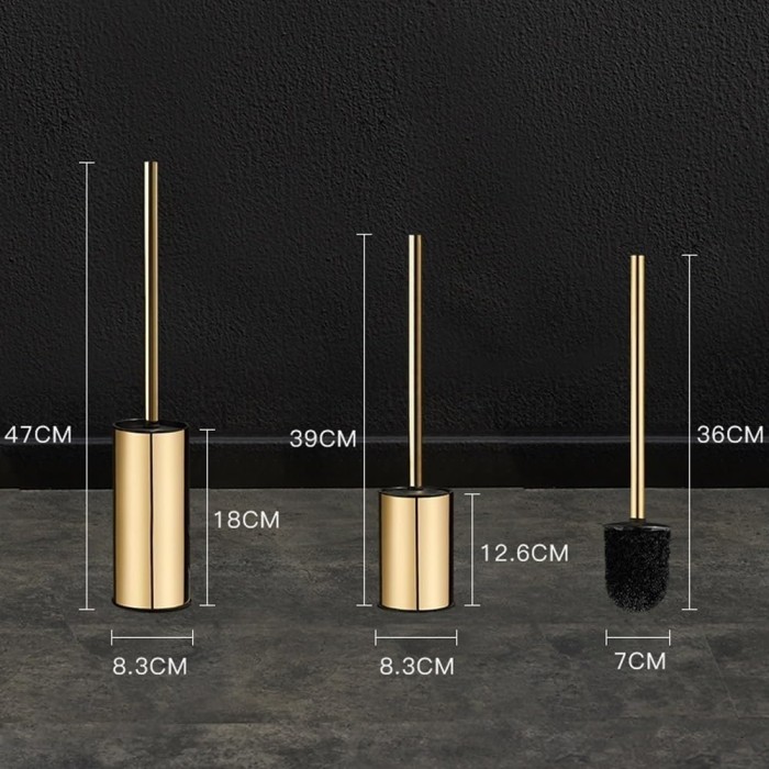 Toilet Brush and Holder, Stainless Steel 304 Gold Round Freestanding Toilet Bowl Brush and Holder
